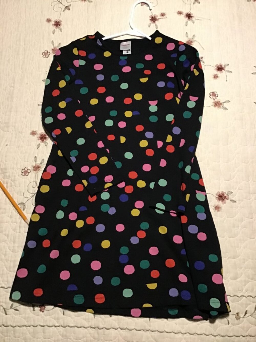 Hanna Andersson Confetti Polka dots on Black--T Shirt Style Dress, Size 10